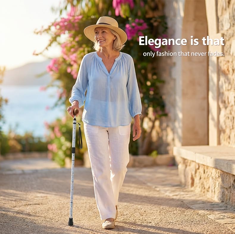 Bastón para mujeres y hombres, bastón plegable para viajes y uso diario, elegante bastón con patrón de océano azul, diseño ajustable, fibra de carbono