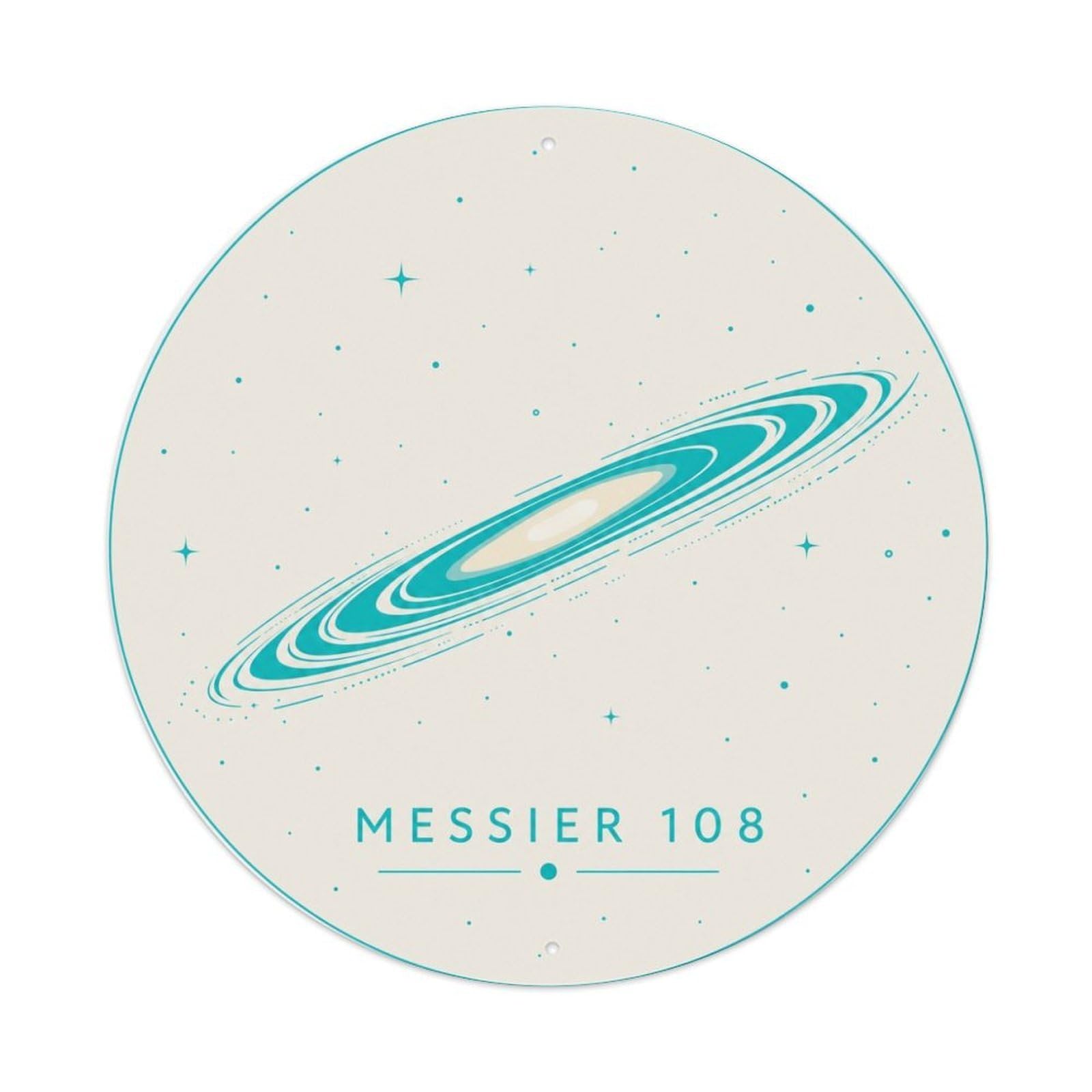 Cosmic Celestial Messier 108 Galaxy Starscape Astral Metal Tin Sign Plaque Wall Decor for Cafe, Man Cave, Club Bar, Office, Home Garden Round Metal Poster 8x8Inch