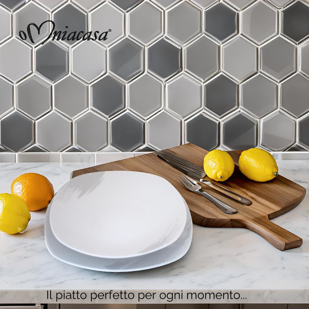 Set di Piatti Paint Da Tavola in Porcellana Resistente Design Moderno, 18 Pezzi Per 6 Persone, Bianco e Grigio, Per Uso Quotidiano, Per Lavastoviglie.