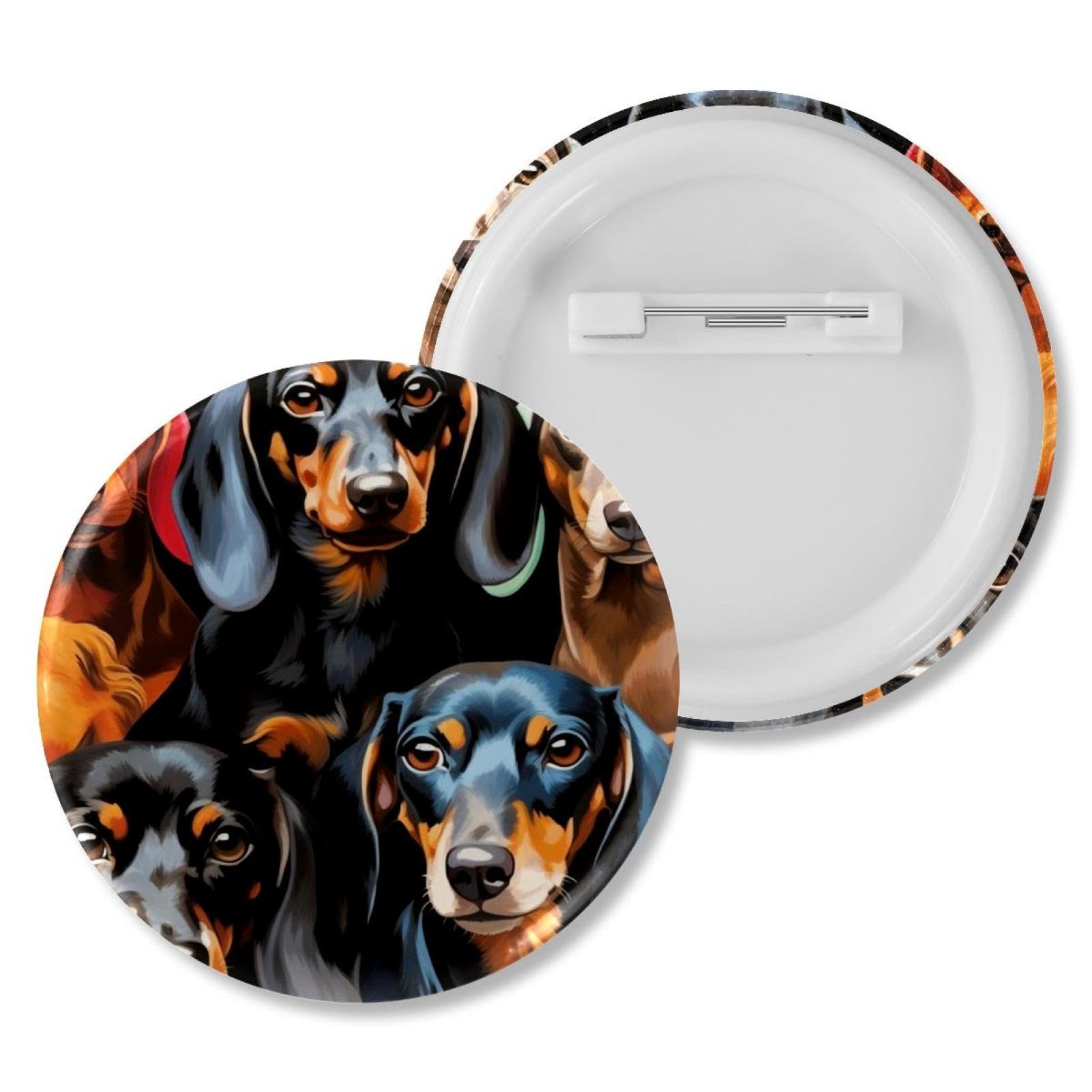 6-Pack Kids' Long-Lasting Fashionable Button Pins, Cute Brooches for Clothing, Backpacks, Hats, and Jackets, Dachshund Pattern