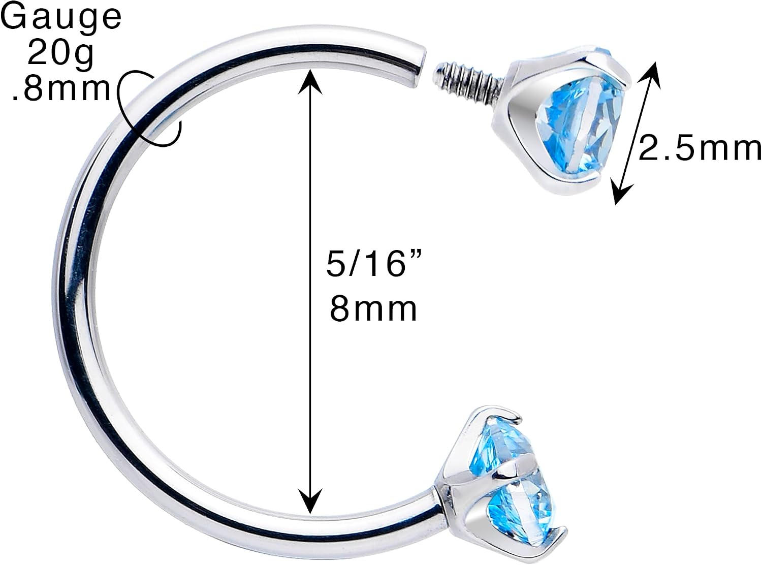 Body Candy Double Gem Titanium Horseshoe Nose Ring - Push In Solid Titanium Clear CZ Horseshoe Nose Hoop