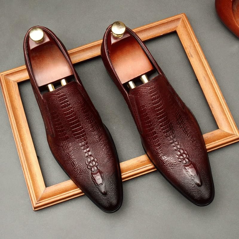 Men's Alligator Crocodile Print Oxfords Fashion Dress Shoes Breathable Lace Up Shoes for Business Office Wear Genuine Cowhide Leather2