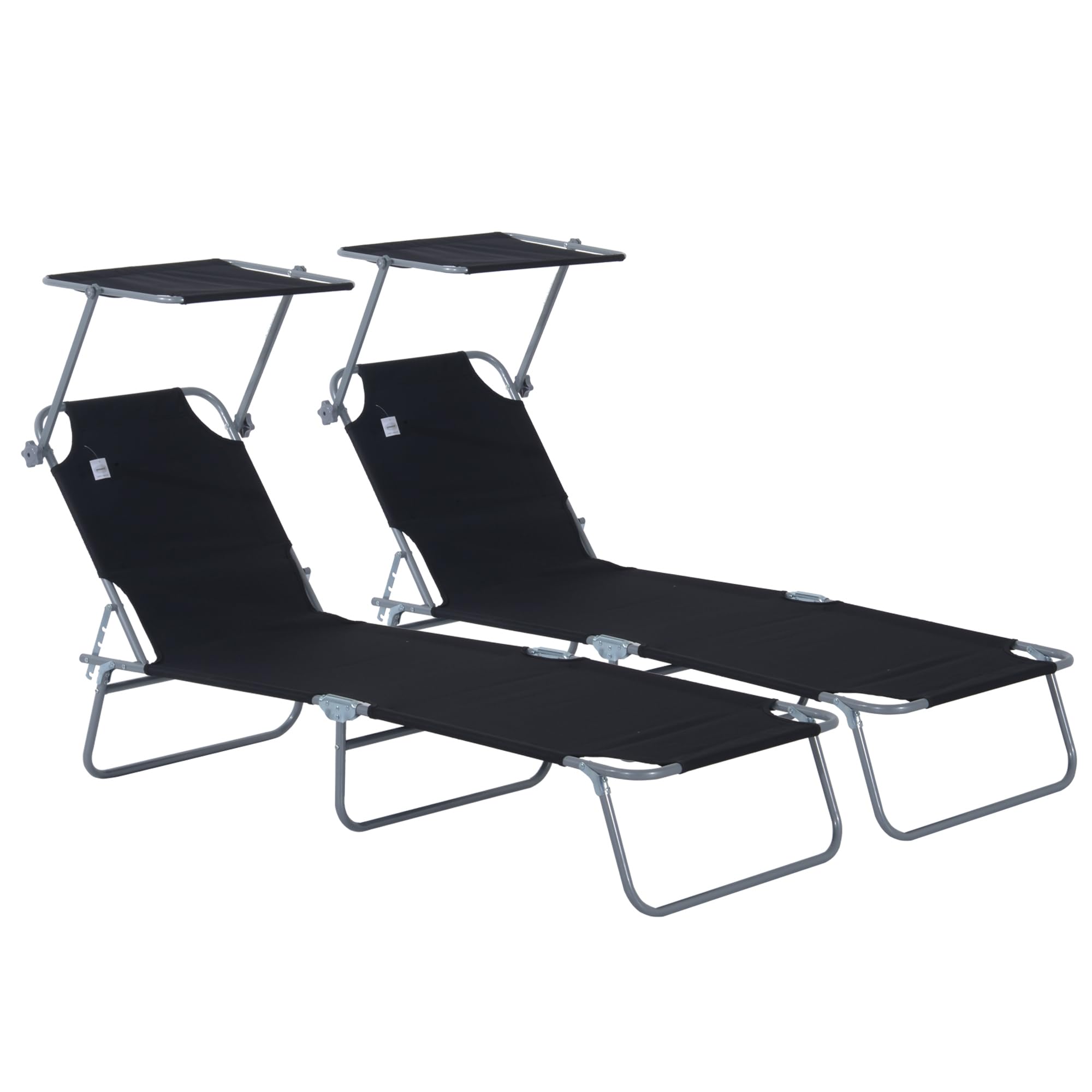 Outsunny Lot de 2 Transats Pliable Dim. 187L x 58l x 36H cm Noir