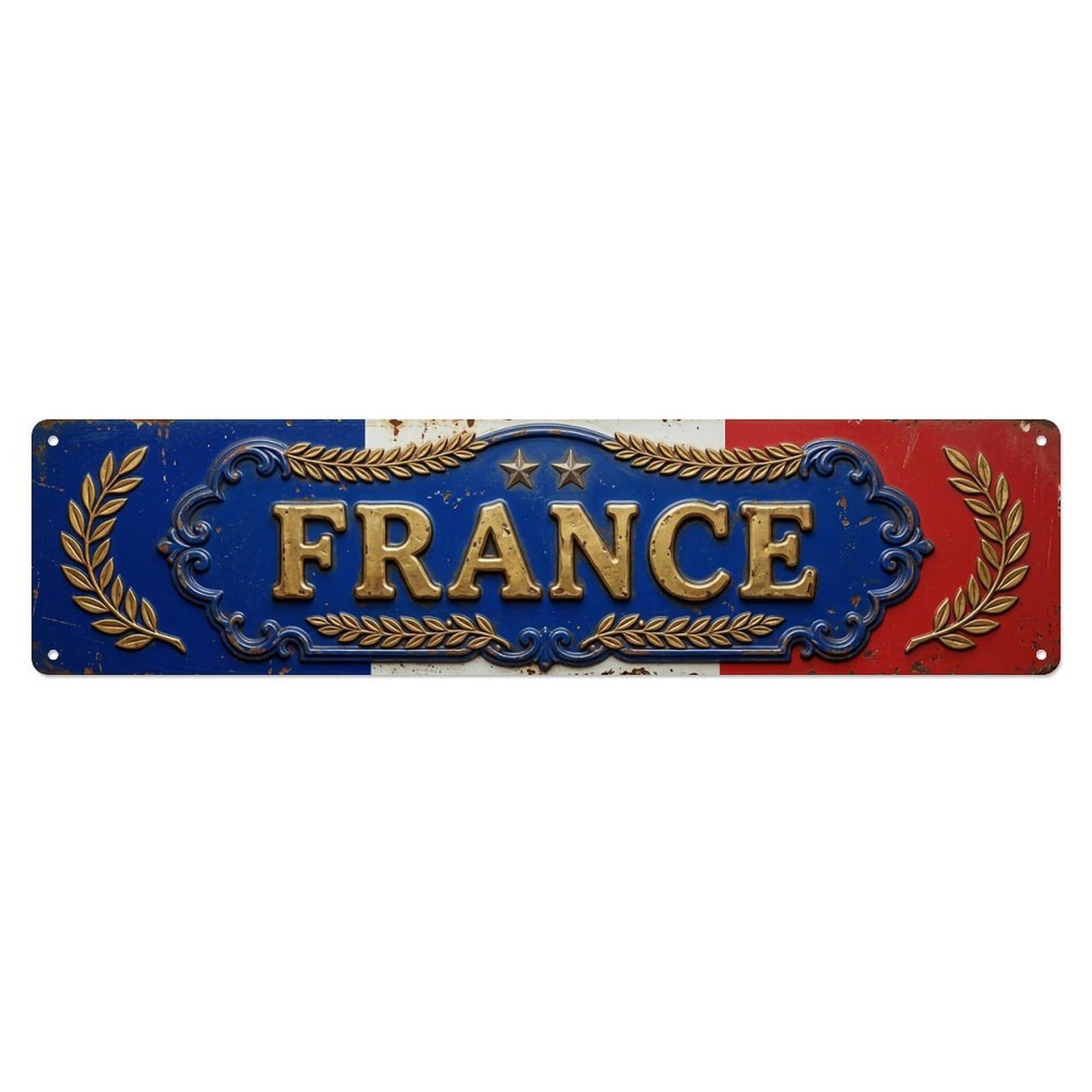 Okahys 4X16inch(10X40cm) France Flag Store Relic Vintage Metal Tin Sign
