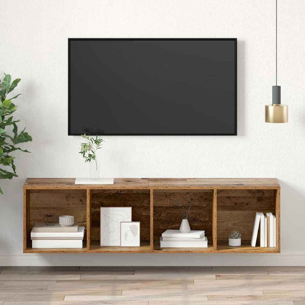TV-Schrank Altholz Optik, 37x37x142,5 cm Holzwerkstoff, Wandmontage, schwebend, für Wohnzimmer, Schlafzimmer, Entertainment Center, Media Console