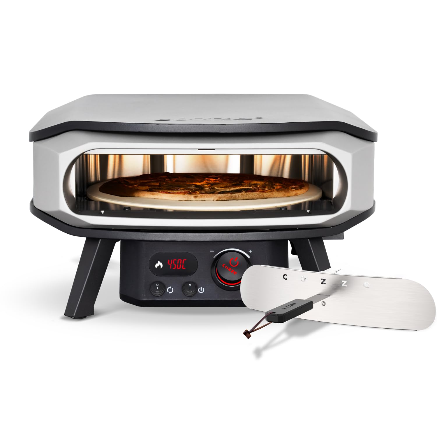 cozze® 17" PREMIUM ROTATE Pizzaofen Elektrisch mit Drehstein inkl. Regler und 2 m. Stecker, 230V – Perfekt für knusprige Pizzas