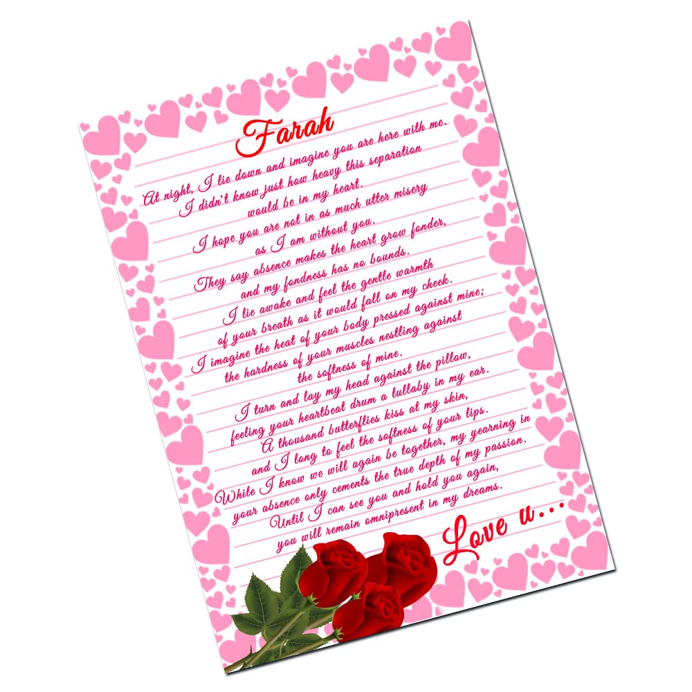 Midas CraftMidas Craft I Love You Farah Name Love Letter on Birthday Anniversary Valentine's Day Customised 28
