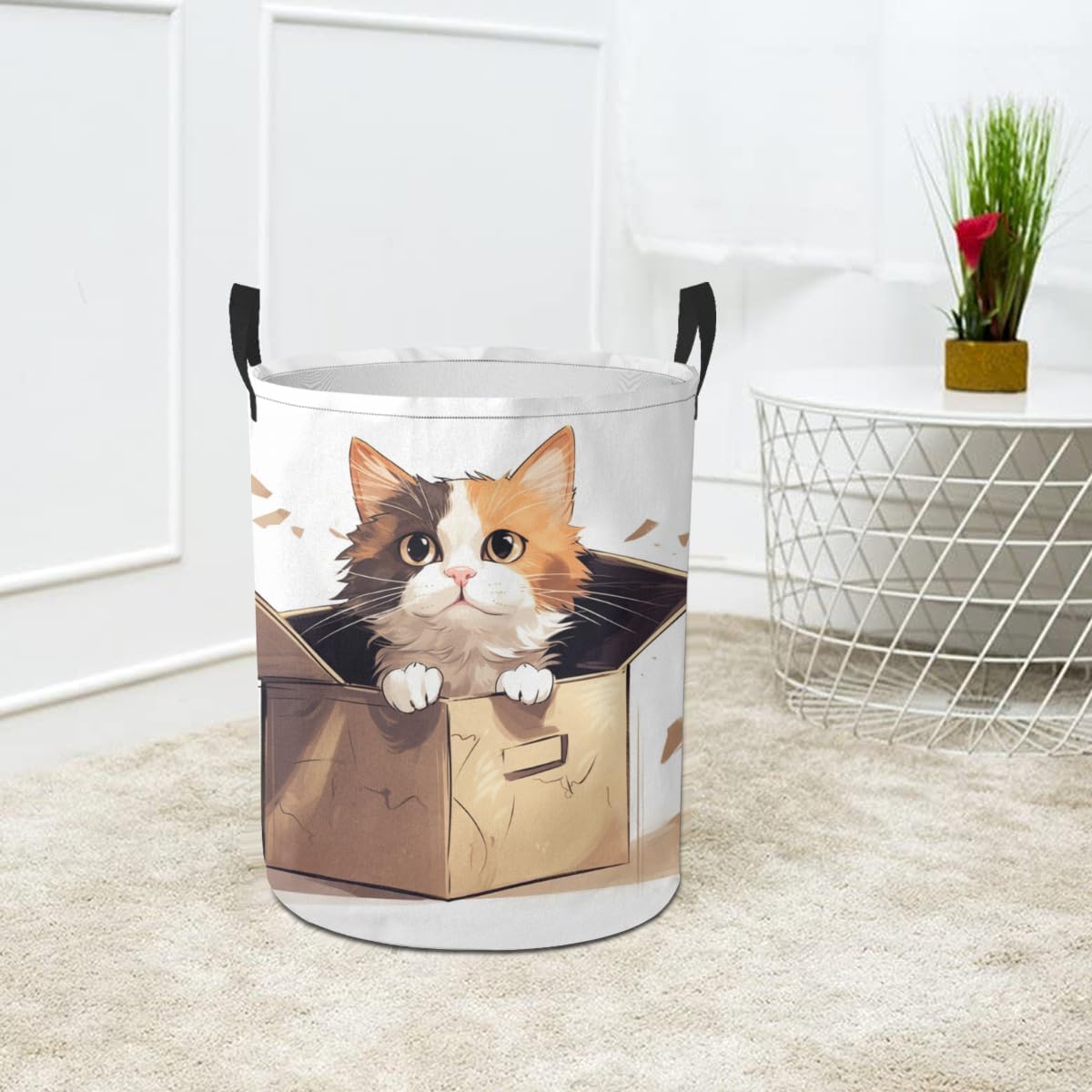 Cat In A Box Homeless Cat Waterproof Foldable Storage Bin, Dirty Clothes Laundry Basket, Canvas Organizer Basket for Laundry Hamper, Toy Bins, Gift Baskets, Bedroom, Clothes, Kids Hamper image 5
