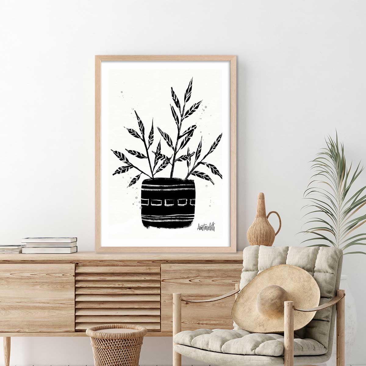 ilustración botánica y cerámica terracota – Made in France – Póster bajo marco madera 60 x 90 cm