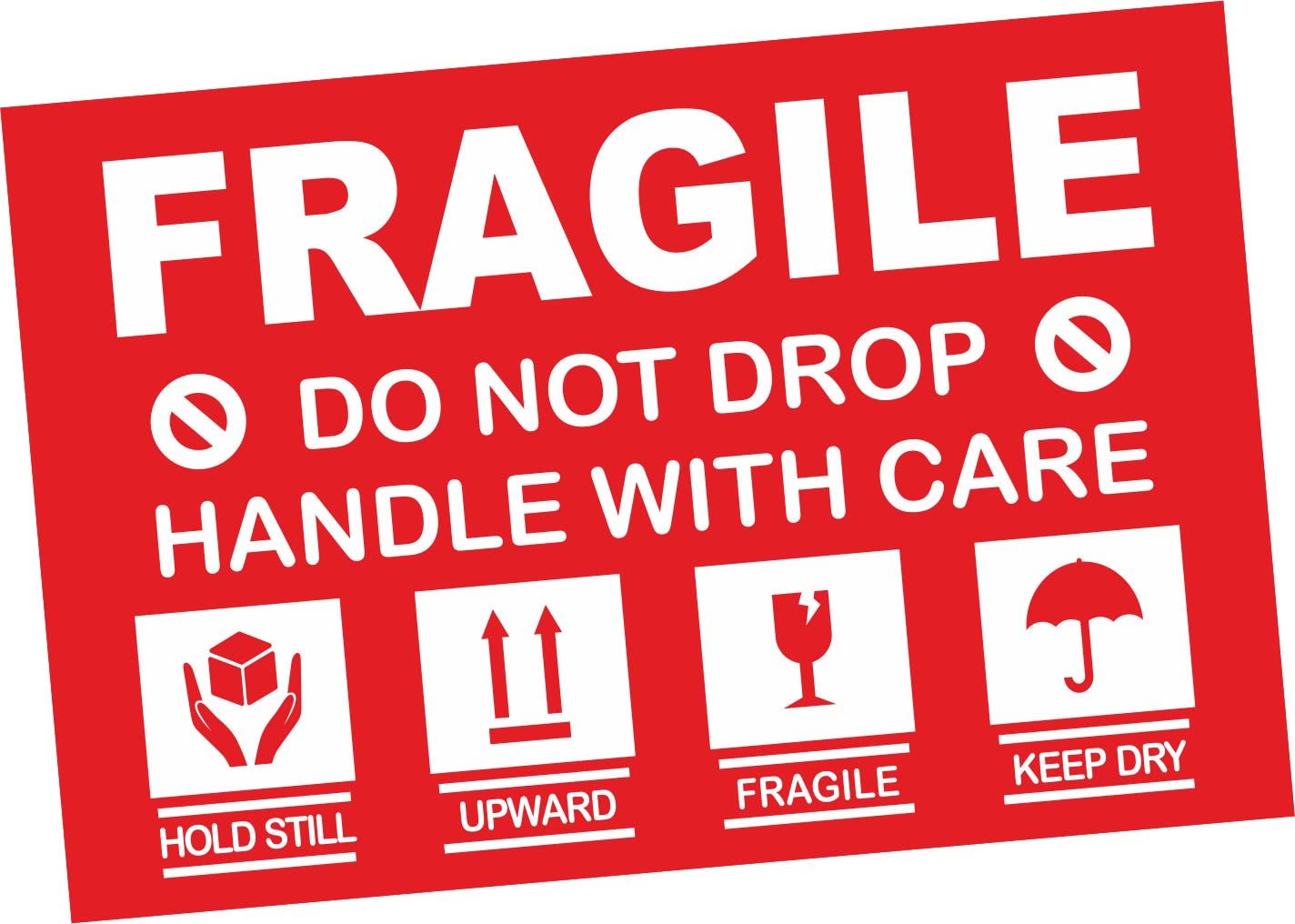 PG Creations Fragile Stickers for Packing, Shipping, 3x4.5 Inch, Medium Size, Handle with Care Strong Adhesive Paper Labels, Red, Pack of 100
