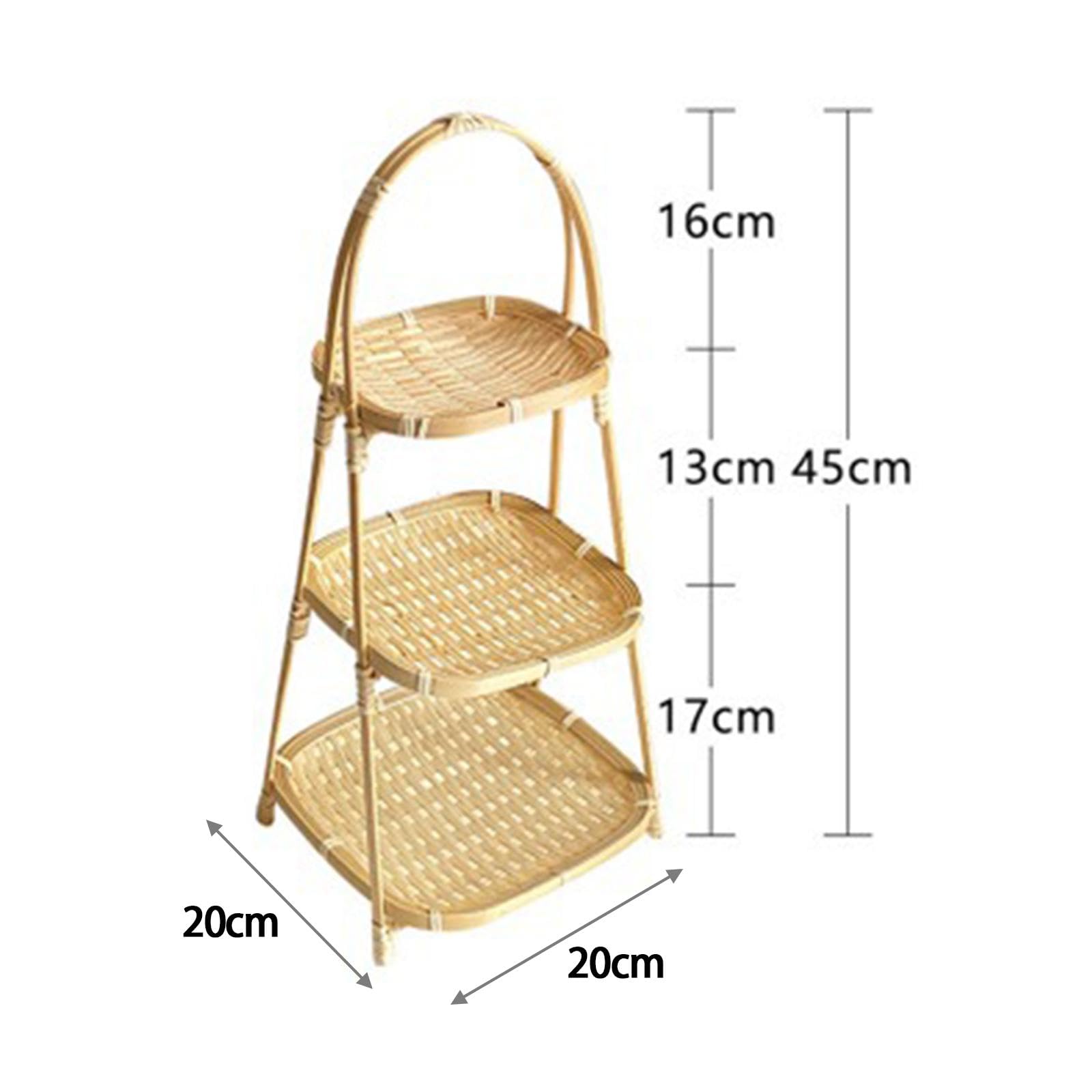 Handwoven Fruit Basket Food Storage Rustic Snack Cookies Display Decor Bamboo Serving Tray Bamboo Storage Basket for Kitchen, 3 Layers 20x20x45cm