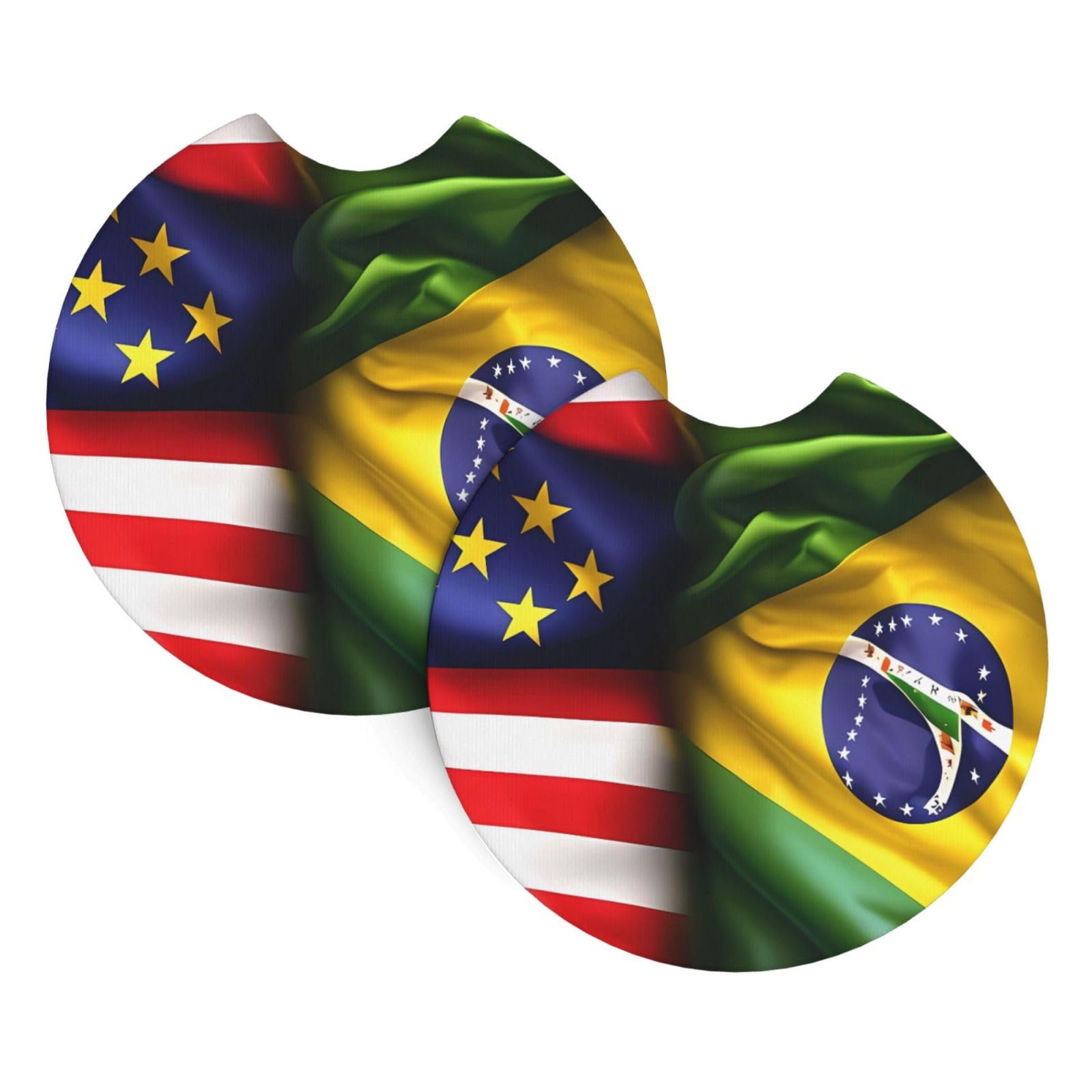 2 Pack Car Coaster for Cup Holders American and Brazilian Flags Car Cup Coaster 2.7" Neoprene Non-Slip Automotive Cup Mat Universal Auto Car Interior Accessories for Women Men Cup Pad