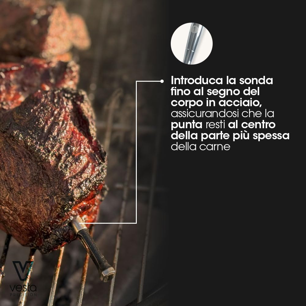 Vesta Precision Termometro Wireless per Barbecue Vestemp BP20 | Sonda di Cottura Intelligente con Bluetooth e Wi-Fi, display LED, Lavabile in Lavastoviglie, Durata della Batteria di 72h