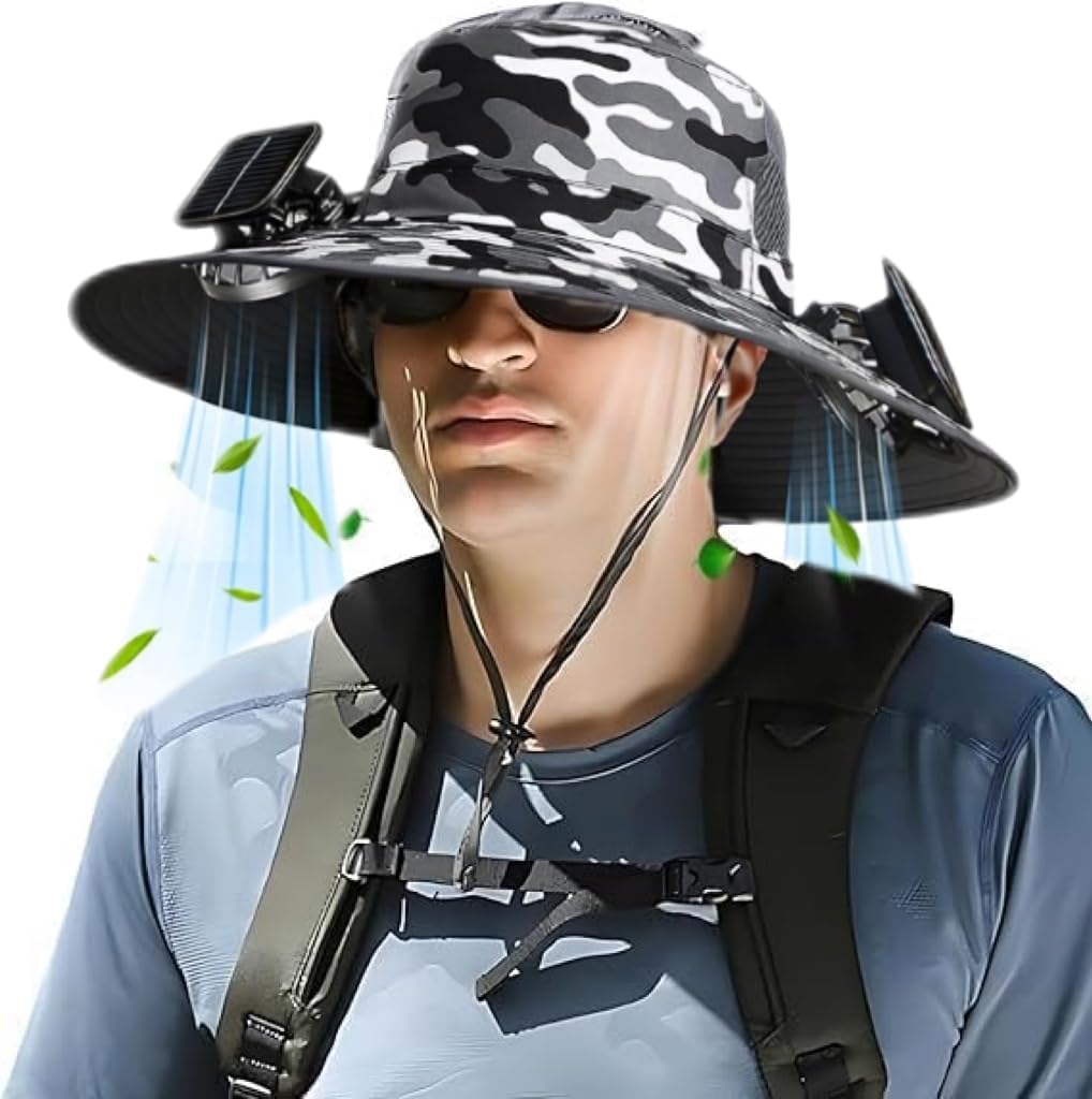 hat with Fans Solar Power?Solar Fan Hats for Men?Wide Brim Solar Fan Hat?Removable & USB Charging Fan, Sun Hats for Men Women Outdoor Fishing Camouflage