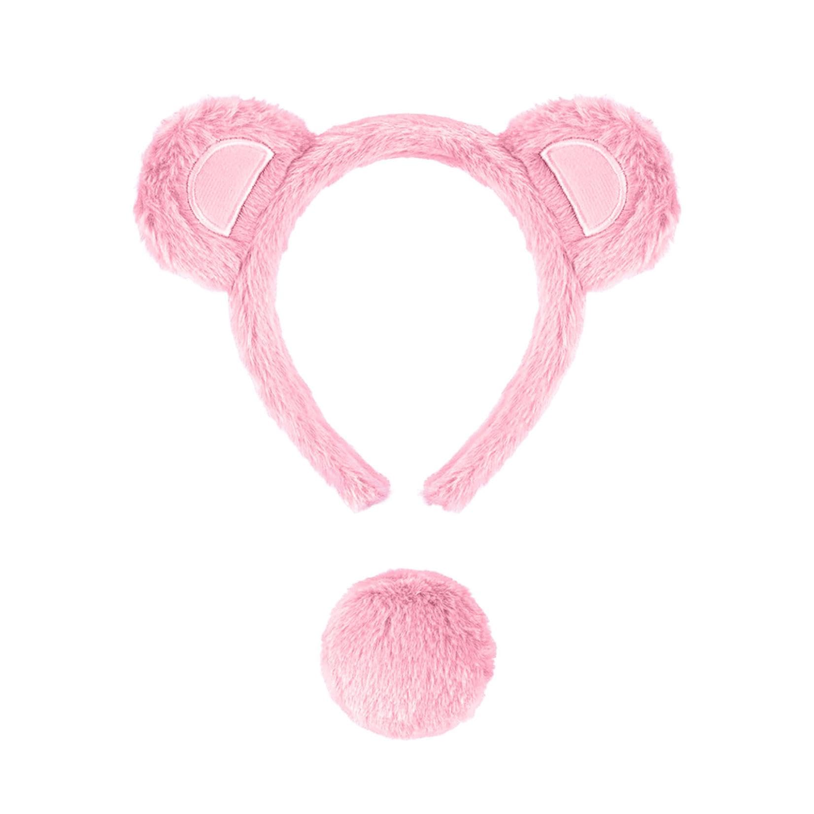 2 Pcs Bear Ears and Tail Set with Small Bear Ears Headband Tail Cosplay Costume Accessory for Halloween Halloween Cosplay Costumes (Pink)
