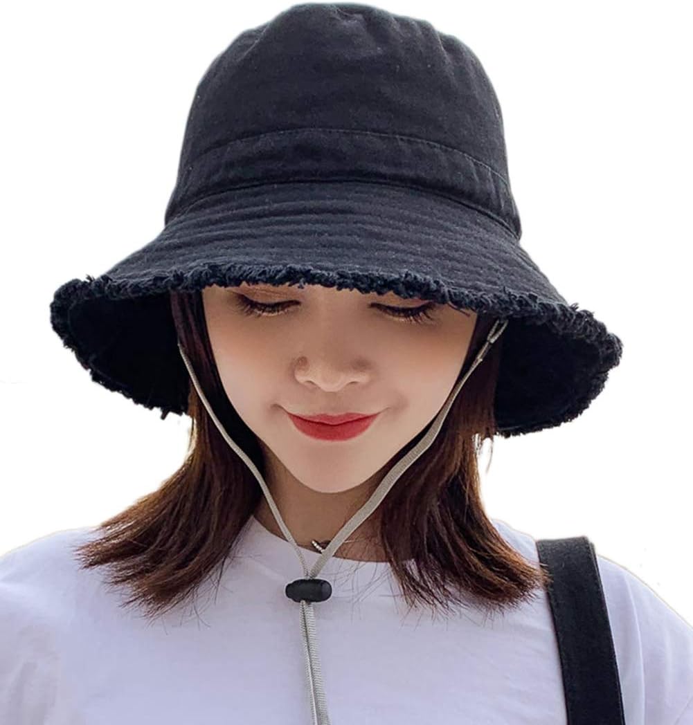 Women Sun Bucket Hat Cotton Hats Teens Girls Wide Brim Floppy Summer ...
