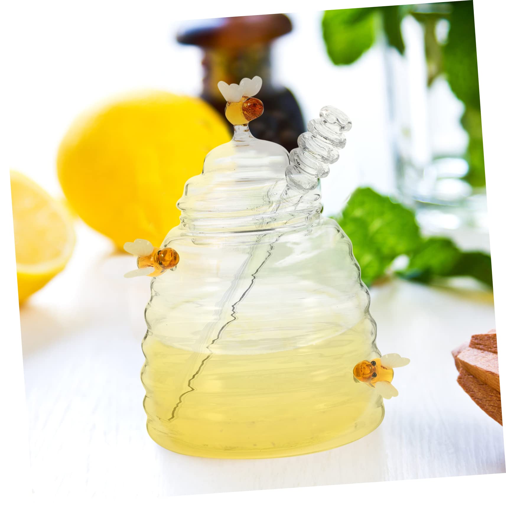 GLEAVI 1Set Honey Dispenser Glass Jar with Dipper Versatile Storage for Honey Syrup Jam and Seasonings for Use for Kitchen and Food