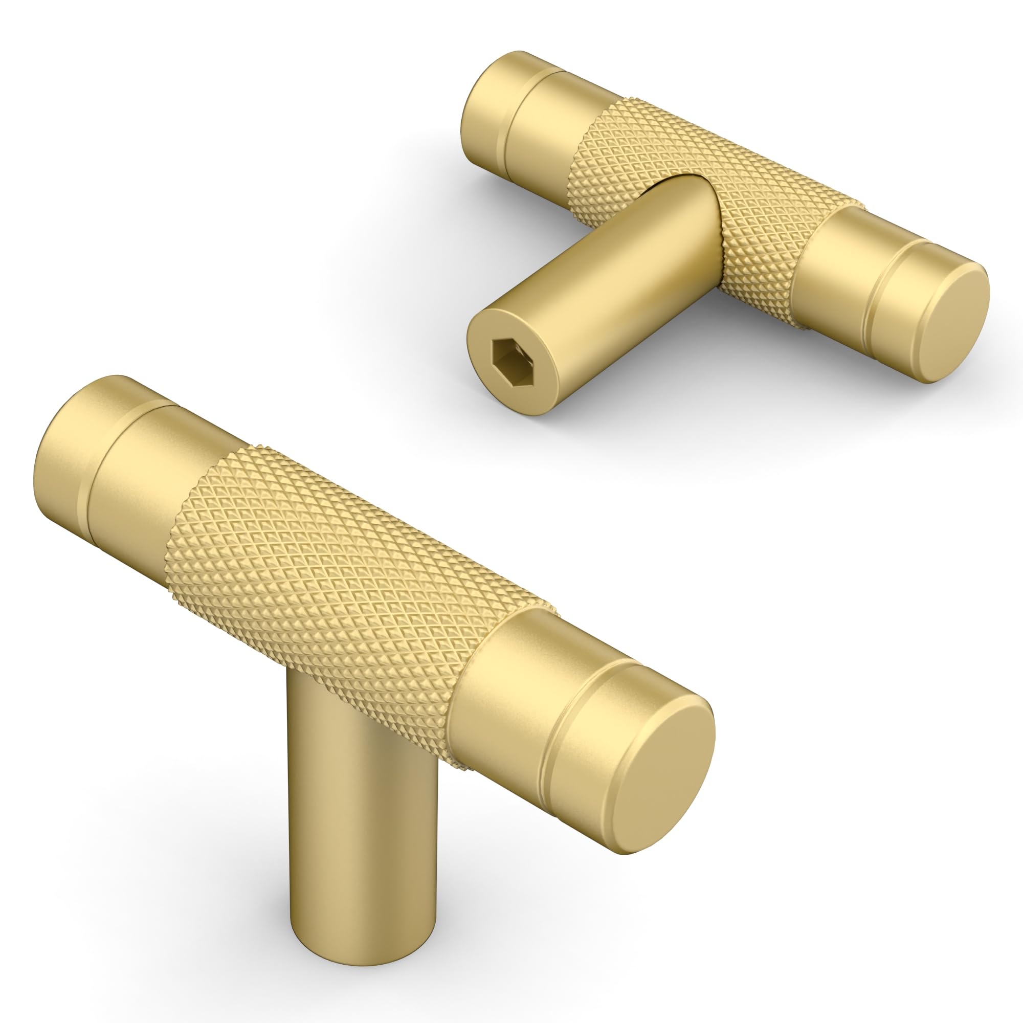 Amerdeco 10 Pack 2 Inch Brushed Gold Aluminum Alloy T Bar Cabinet Knobs and Pulls for Bathroom Cabinets, 45mm