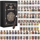 Witchcraft Supplies Herbs - 45 Bottles Dried Herbs Kit for Beginners - Altar Supplies Healing Herbal Natural Herbs Crystal Spoon for Wicca, Pagan Magic Spells and Bath