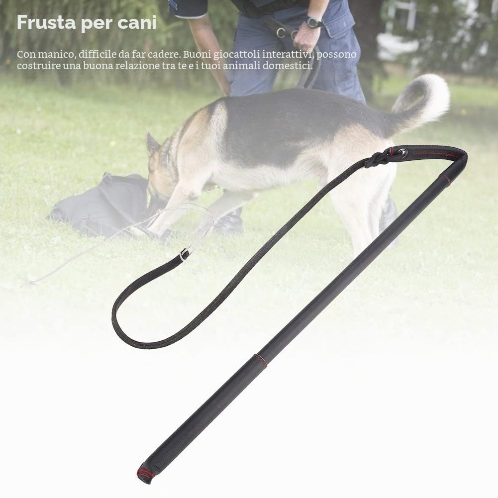 lyrlody Frustino per Addestramento del Cane, Frusta per Agitare per Cani Pipistrello in Pelle Bovina Artificiale, Frusta da Equitazione con Manico, Nero 95 cm