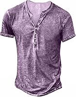Vista 36 de Camisas Henley desgastadas para hombre, camisetas retro de manga corta, camisetas casuales con botones lavadas para hombre