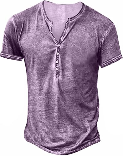 Miniatura 36 de Camisas Henley desgastadas para hombre, camisetas retro de manga corta, camisetas casuales con botones lavadas para hombre