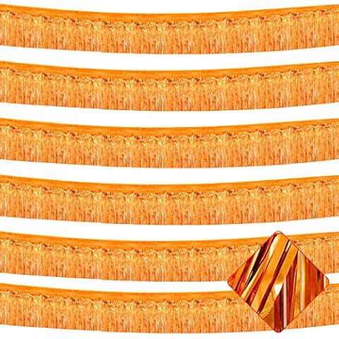 6 Pack 10 Feet Foil Fringe Garland Metallic Tinsel Streamers Banner Wall Hanging Curtain Backdrop for Parade Floats, Bachelorette, Wedding, Birthday, Halloween, Christmas Party Decorations(Orange) Cover