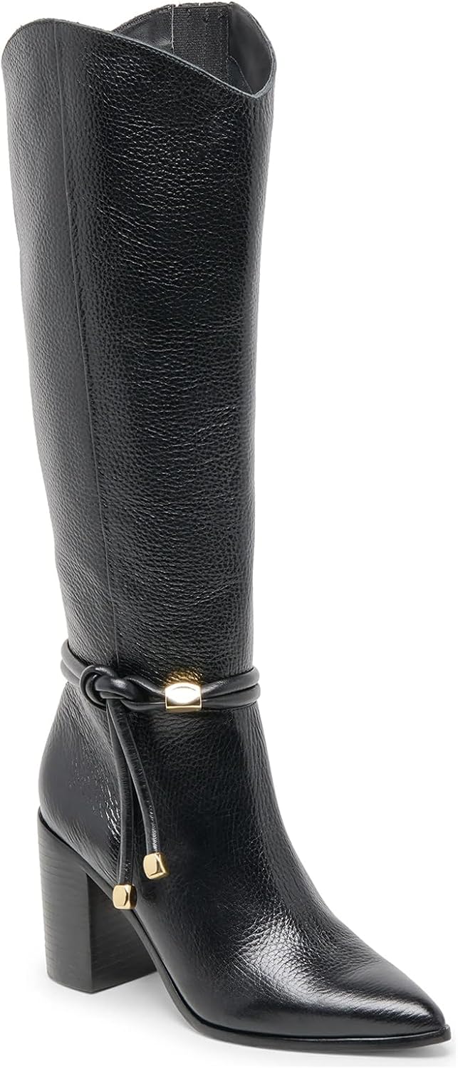 Yishaweiqi Suede Knee High Boots for Women Strap Pointed Toe Chunky Bloack Heel Boots Side Zipper Fall Western Boots - Image 2