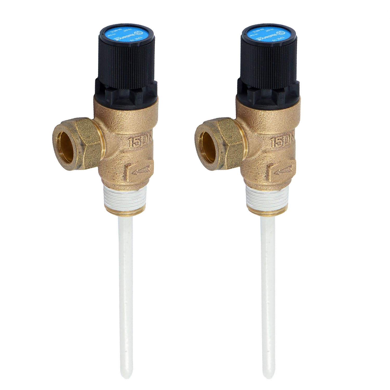 Unvented Components Europe Brass, Blue, Black 2 X Reliance – 10 Bar Tpr15 Pressure And Temperature Relief Valve 90-95°C (Twin Pack)