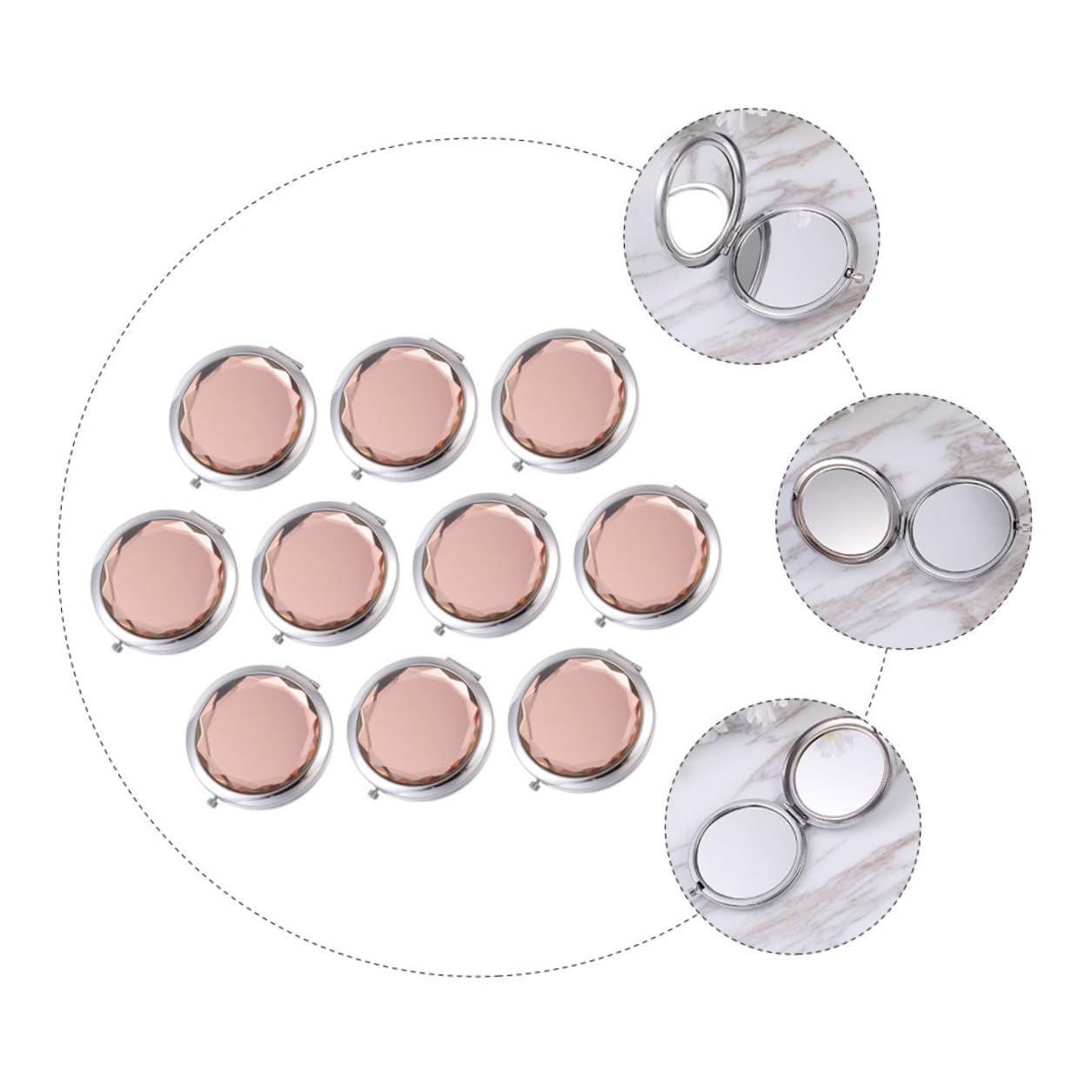 10 Stück-pack Handlicher Kompaktspiegel aus Metall und Glas für Reisen