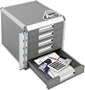 Desk Organizer with 5 Drawers, Metal Desktop Storage Cabinet File Holder with Locks and Keys, Storage Organizer Filing Case for Office Bedroom Home, Silver & Grey