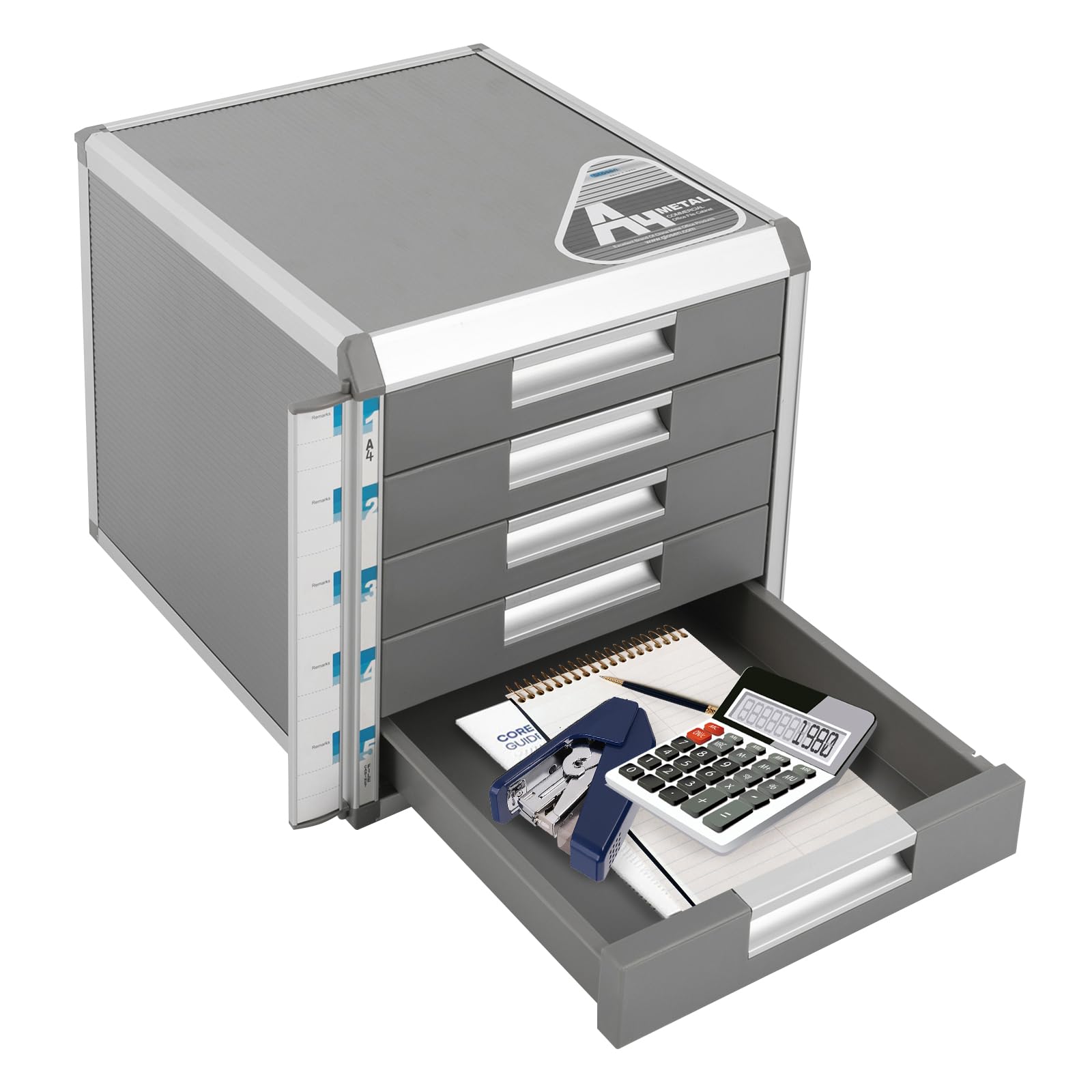 Schubladenbox Schreibtisch-Organizer 5 Schubladen mit Schloss für A4 | Die 5-lagige Schubladenbox aus Aluminium mit Schloss schützt wichtige Dokumente und hält den Schreibtisch ordentlich