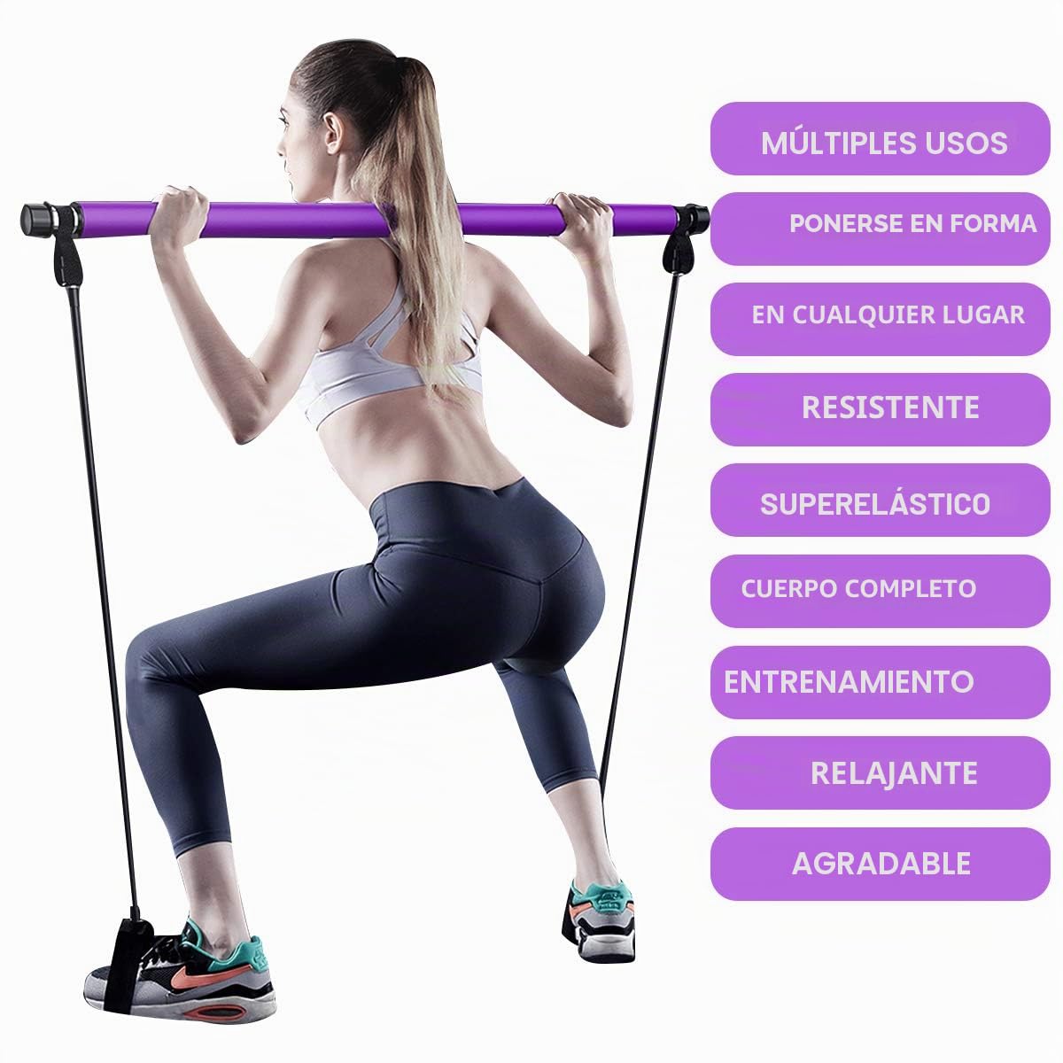 Kit de Barra de Pilates portátil con Banda de Resistencia, Bodybuilding Yoga Pilates Stick con Foot Loop, Core Strength Fitness Gym para Terapia Física, Estiramiento, Esculpido, Torsión