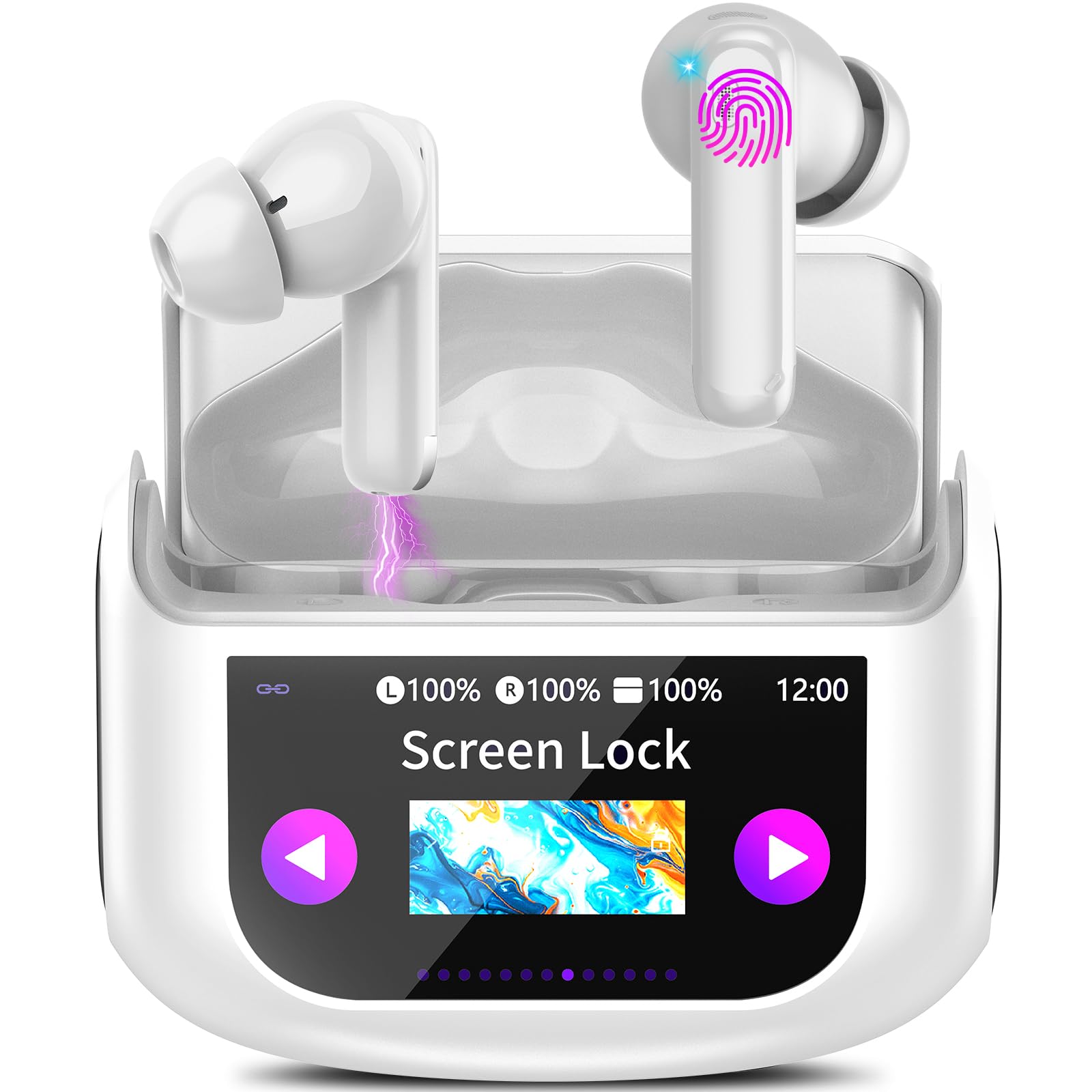 Wireless Earbuds, Bluetooth 5.4 Headphones with Multifunctional Touch Screen, 48H Bass Stereo Ear Buds with ANC/ENC Noise Cancelling/Transparency Mode, IPX7 Earphones with 5 EQ Modes, Ivory White