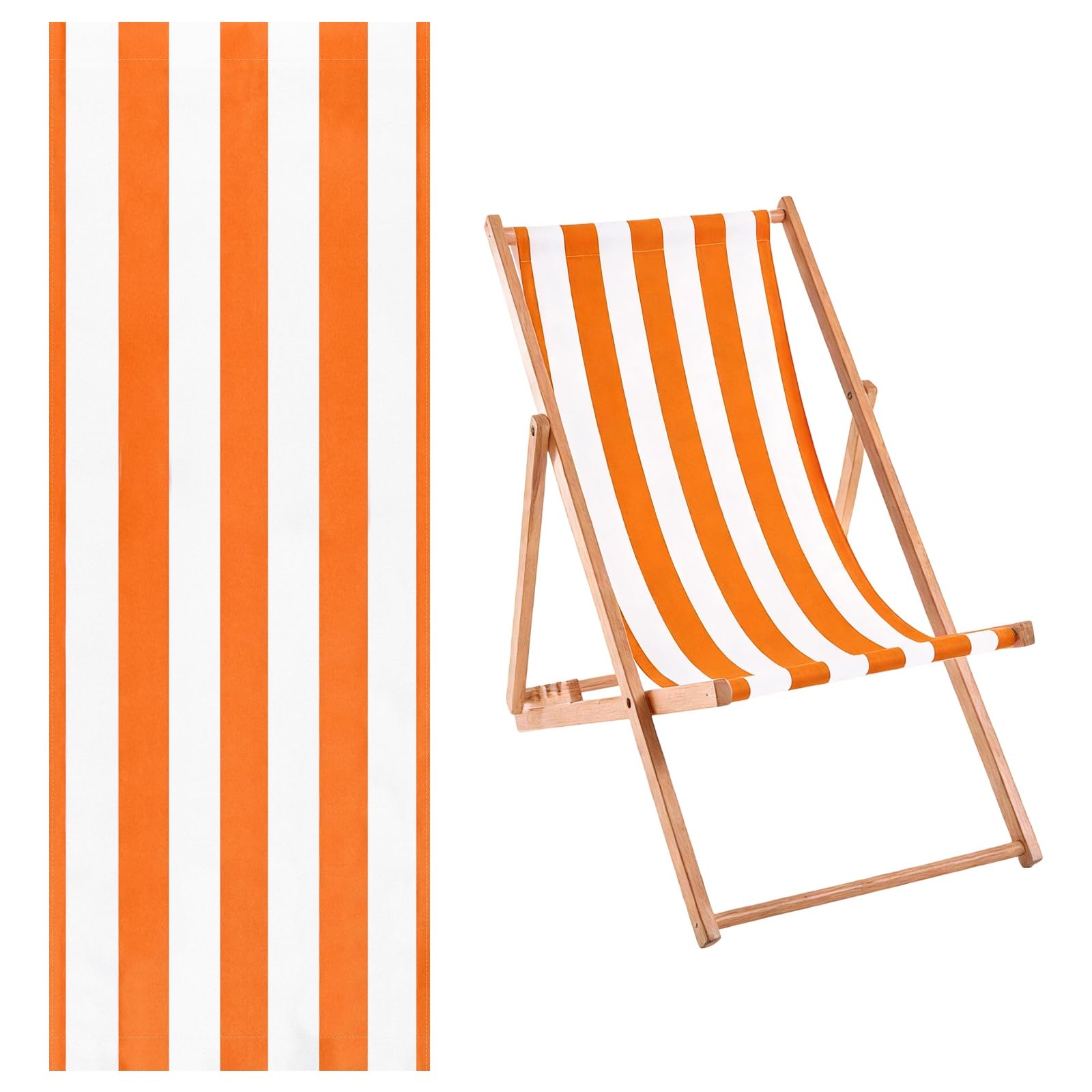 M METERXITY Beach Sling Chair Replacement Canvas, 16x44.5 Inch Folding Lounge Chair Fabric for Beach/Sunbathing/Courtyard/Garden, Outdoor Furniture Cloth [Striped Orange, Only Replacement]