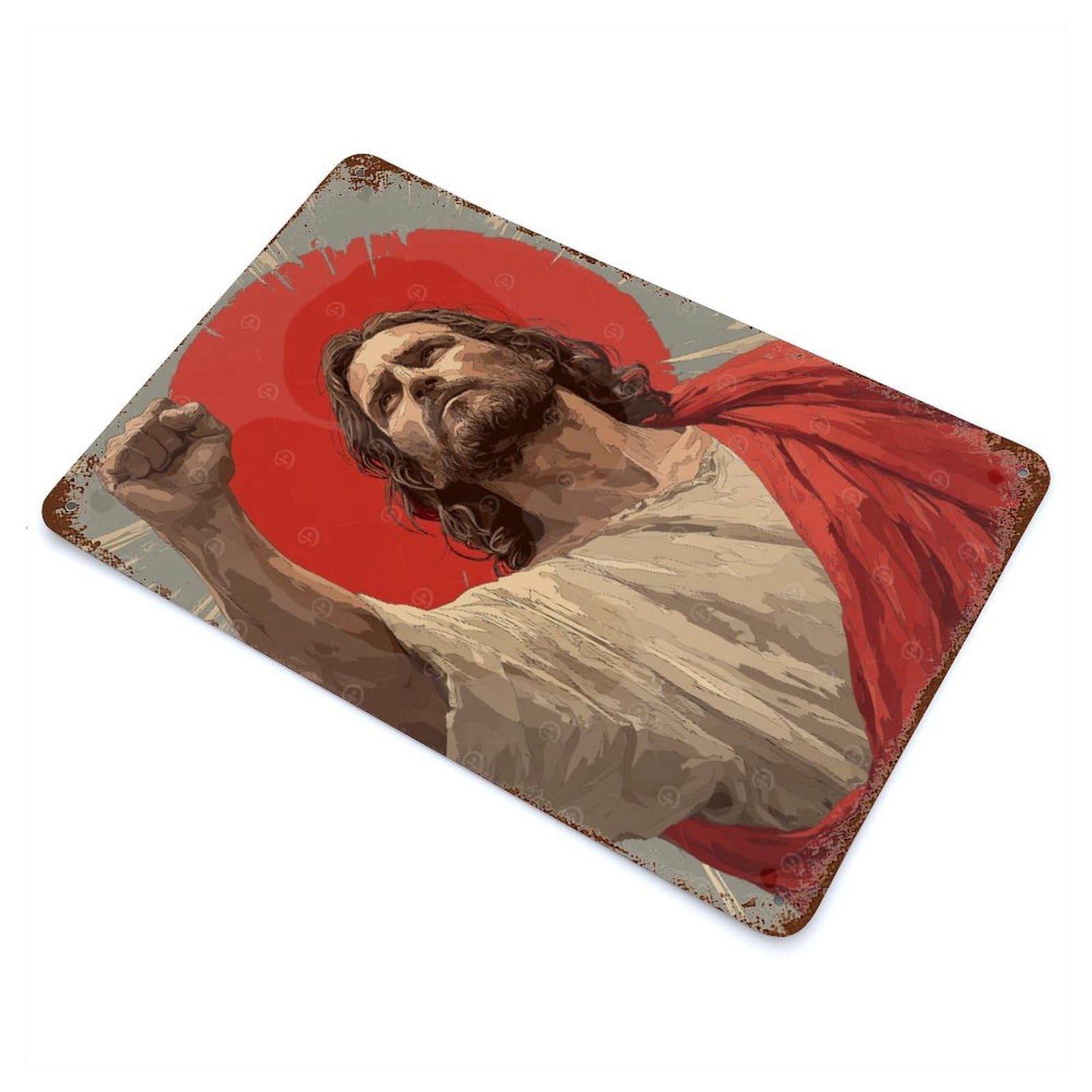Jesus Christ with Raised Fist Decorative Tin Sign 11.8"x7.9", Ideal for Garage, Bar And Workshop Decor