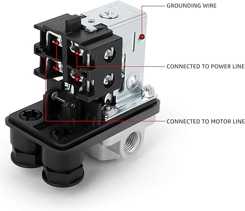 Miniatura 5 de MEANLIN MEASURE Válvula de control del interruptor de presión del compresor de aire 90-120 PSI 110V-240V Piezas de repuesto de 4 vías con regulador