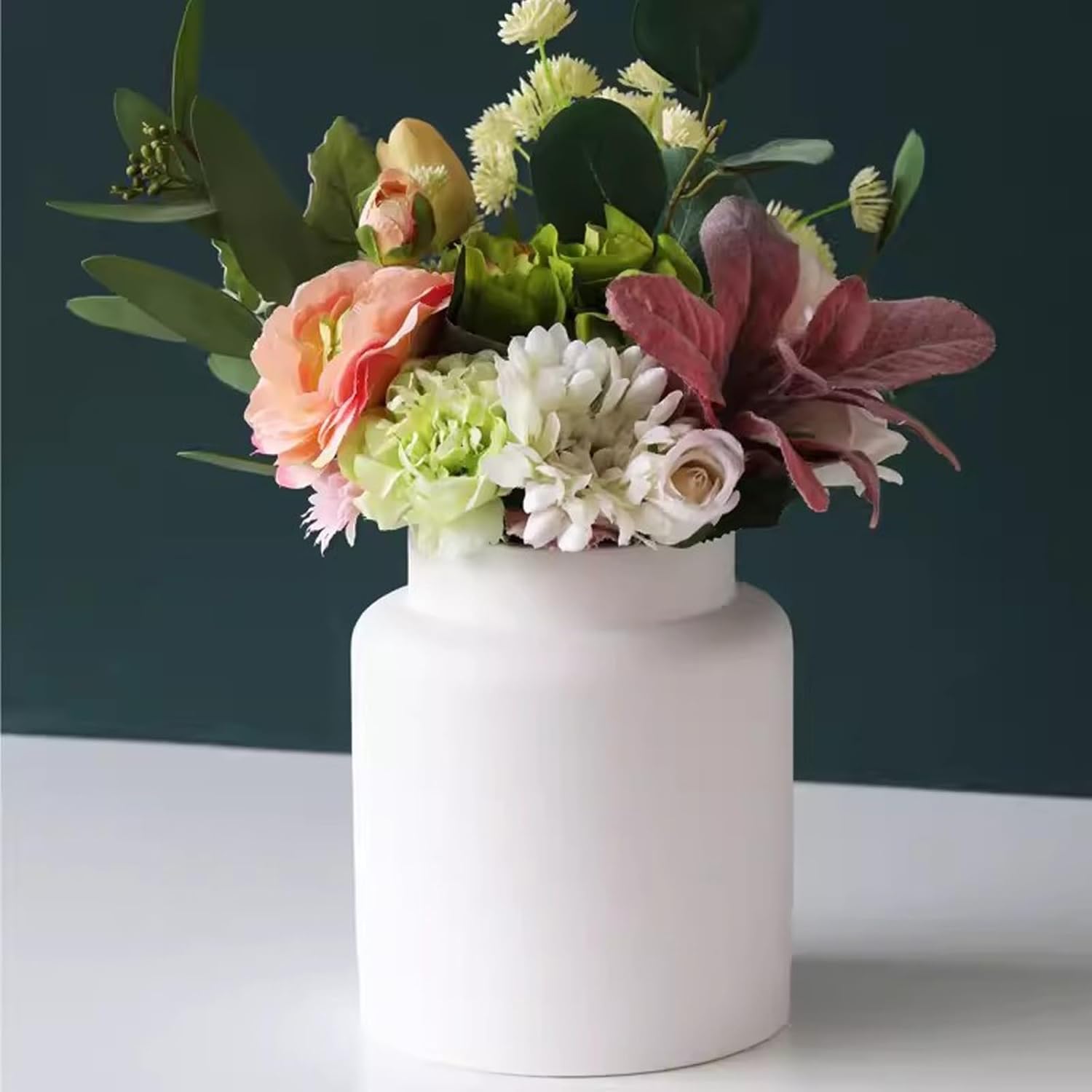 Vase Ceramic Black Vase for Living Room Decoration Flower Arrangement Large Mouth Special Vase Suitable for Dining and Living Room Home decoratio(White)