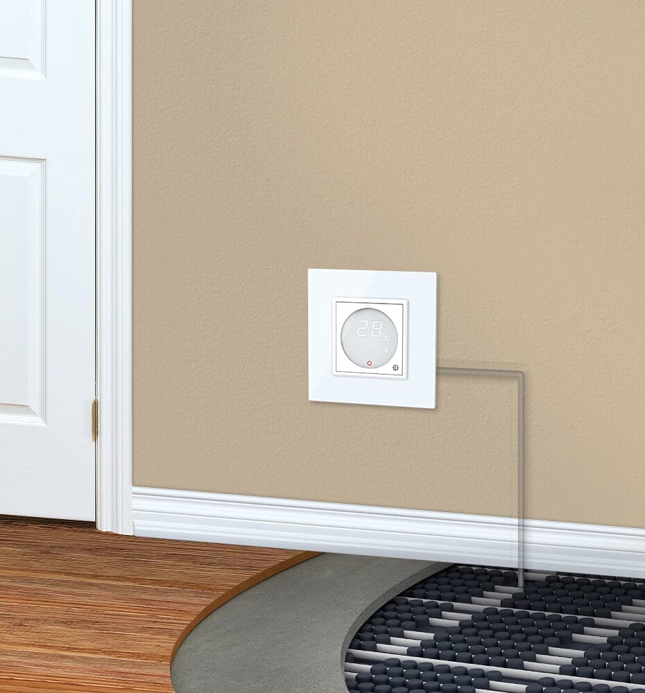 Livolo VL-C7-PS72-XQ001-11-A - Termostato digital con sensor de temperatura para suelo y calefacción eléctrica con servomotores VL-C7-PS72-XQ001-11-A, incluye marco de cristal