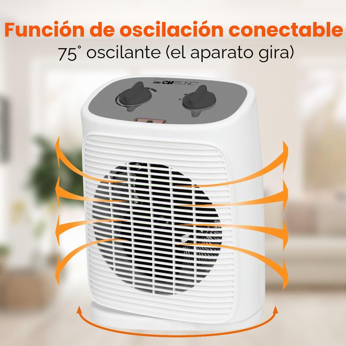 Clatronic® Ventilador calefactor incl. Función de ventilador, calefacción eléctrica con termostato ajustable continuo y 2 niveles de calentamiento, oscilante, calefactor para baño, cocina – HL 3800