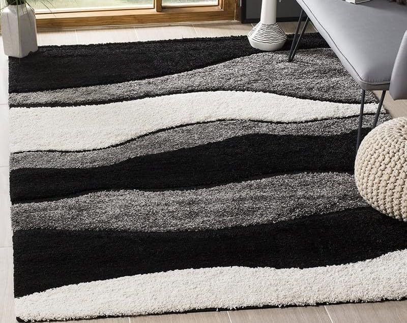 Image of Premium Soft Shaggy Runner Rug for Hallway, Bedroom & Living Room | Modern Geometric Pattern Carpet | Fluffy Bedside Floor Mat | Non-Slip Long Runner for Home Decor [6x9 Feet Multi 13]