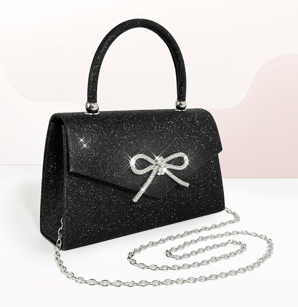 Womens Evening Bag Sparkly Bow Clutch Purse Wedding Party Purses Glitter Rhinestone Cocktail Prom Handbags - Image 4