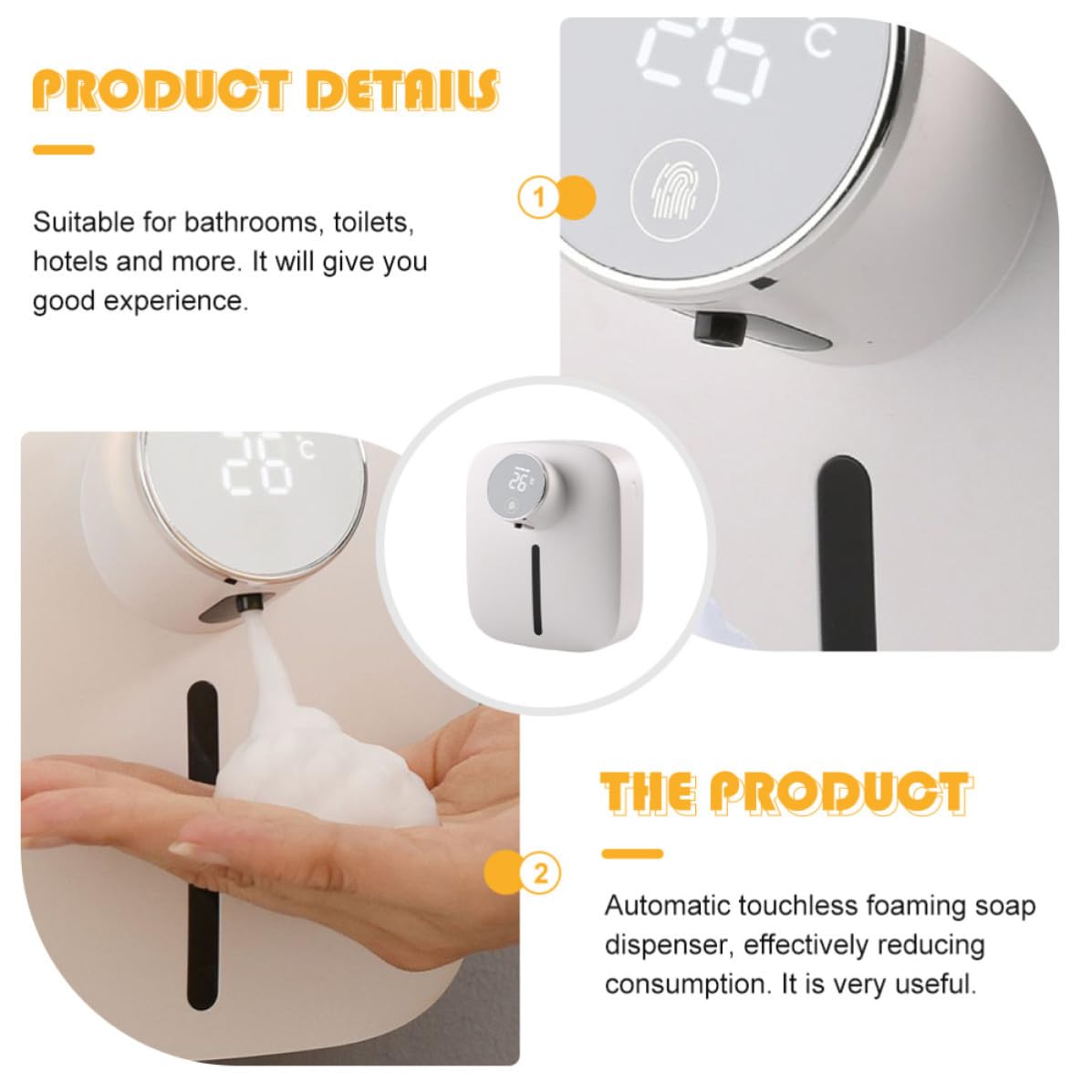 HEMOTON Dispensador y Batería 1500mah sin Contacto de Jabón Automático Recargable de Pared Espuma Ajustable 320ml para Hoteles y Baños