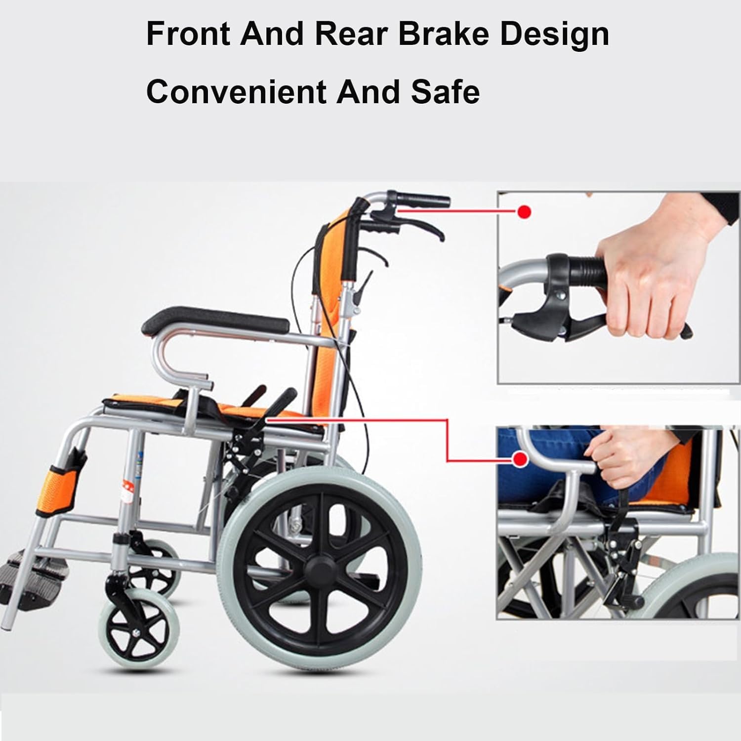 Silla ruedas ultraligera para adultos con freno, silla ruedas transporte plegable con reposapiés abatible y respaldo abatible, silla ruedas con asiento 17 pulgadas ancho, 300 libras D