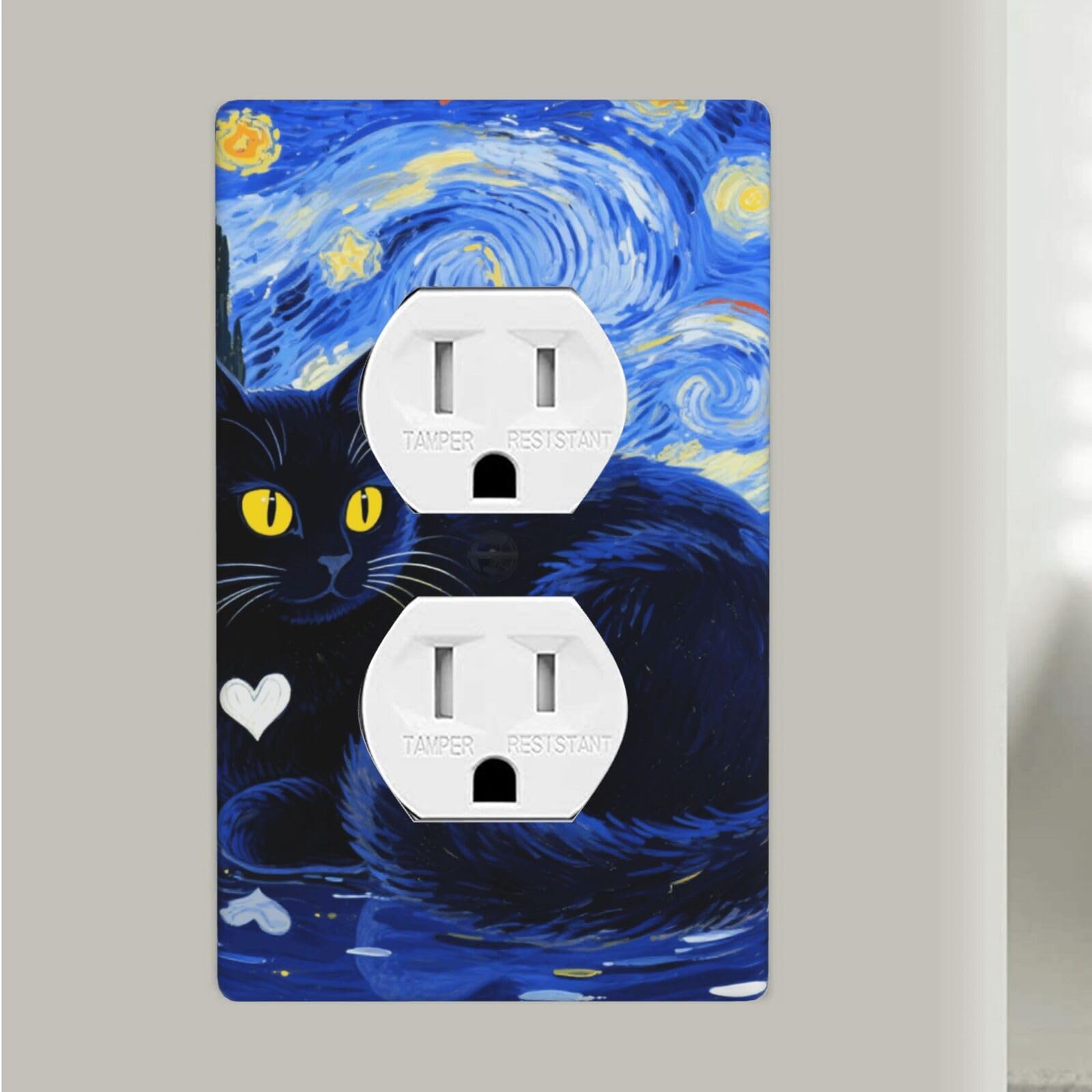 Black Cat Duplex Outlet Covers Wall Plates 1-Gang Switch Outlet Electrical Cover Plate Unbreakable Polycarbonate Switchplate Cover Faceplate For Bathroom Kitchen Home Decor