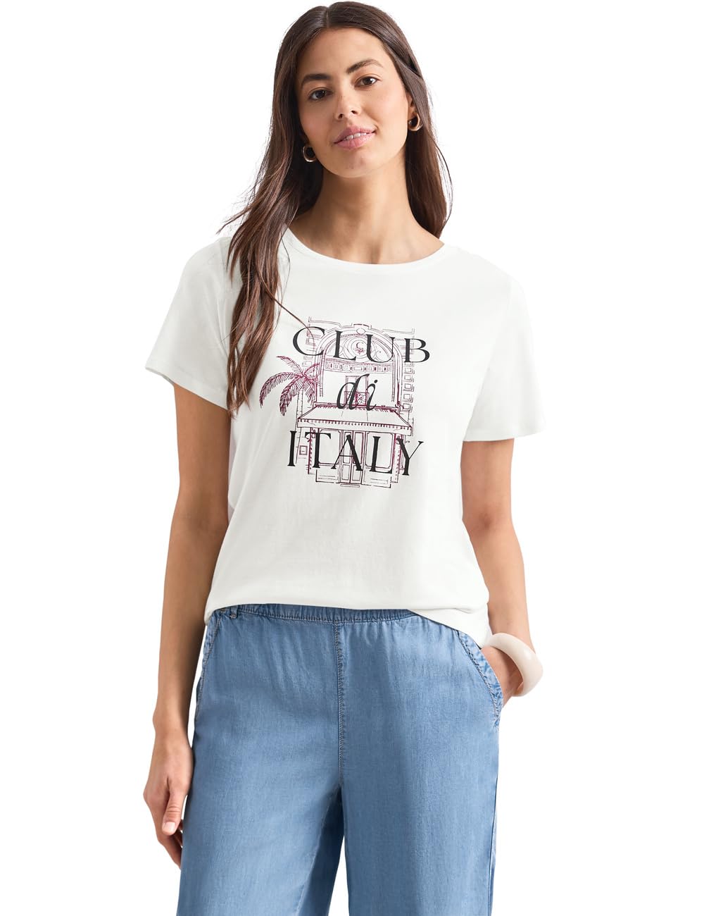 Street One Women's 3230956 T-Shirt with Crew Neck and Artwork (Pack of 1), Off White, 12
