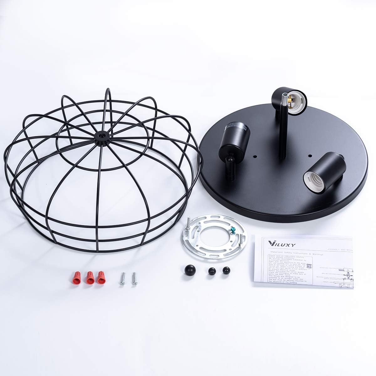 New Arrivals VILUXY Industrial 3-Light Rustic Semi Flush Mount Ceiling Light, with Metal Cage for Kitchen, Living Room, Dining Room, Bedroom, Hallway, Stairway