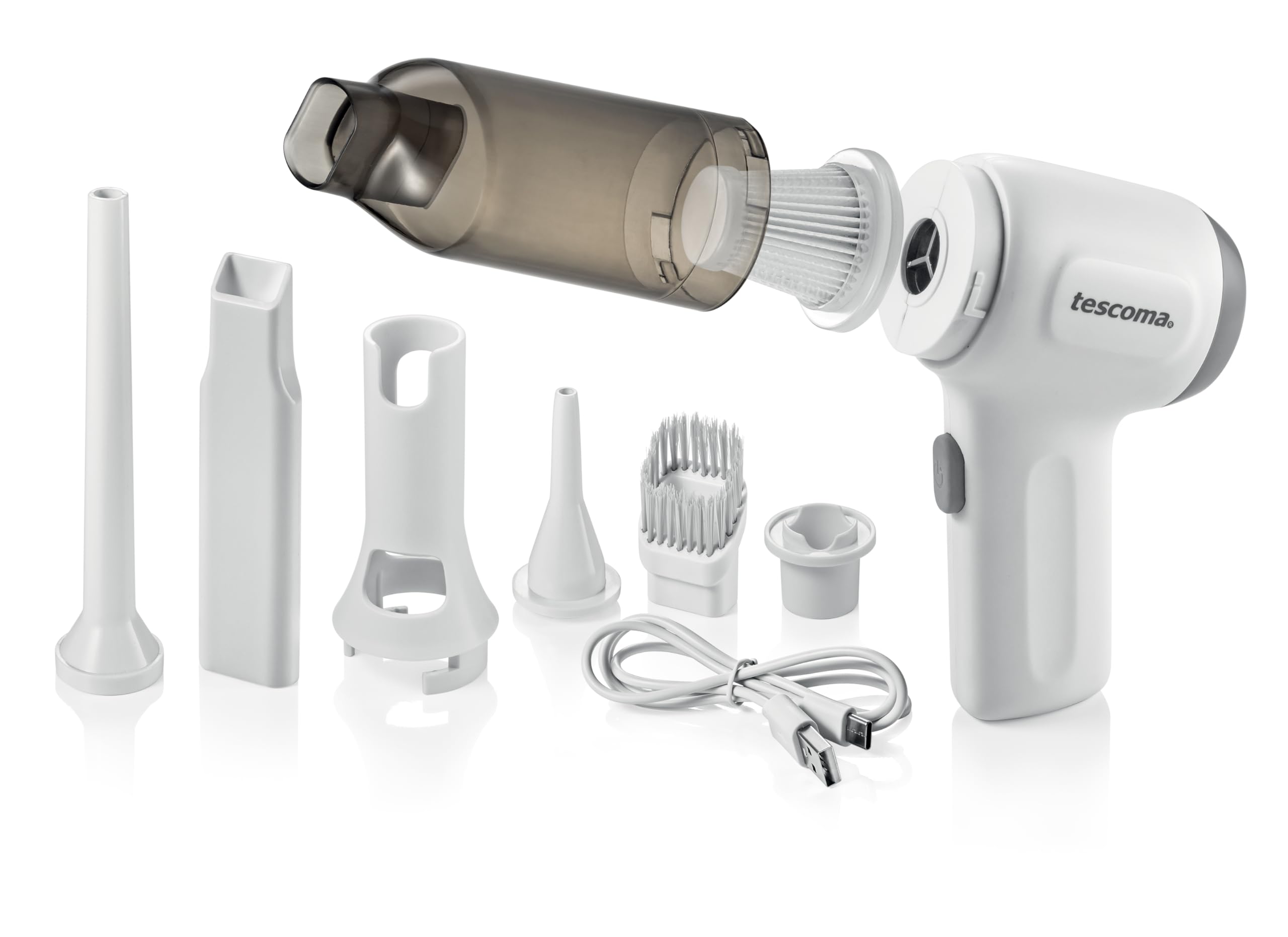 Tescoma 900990 Aspirapolvere senza fili linea ProfiMATE, ideale per la pulizia della casa e dell’auto. Dotato di 6 accessori per aspirare, soffiare, gonfiare e filtro HEPA.