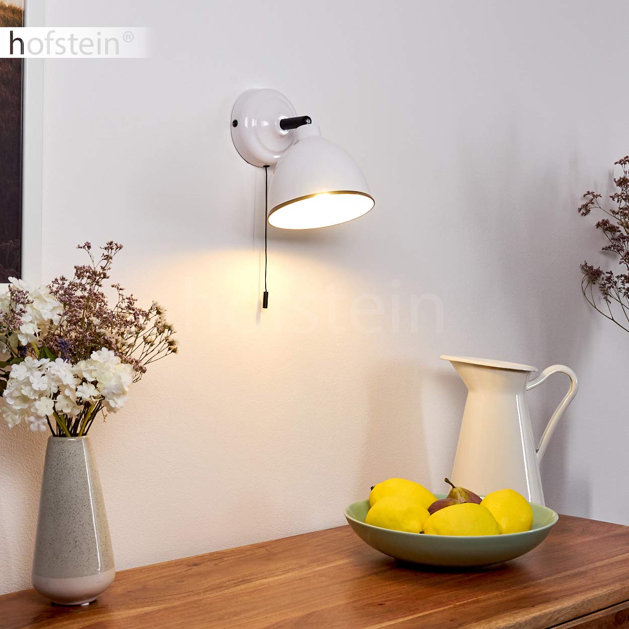 Applique murale Catharine en métal blanc, spot mural pivotant rétro avec interrupteur à tirette, idéal dans un salon vintage, pour 1 ampoule E27, ampoule(s) non incluse(s)
