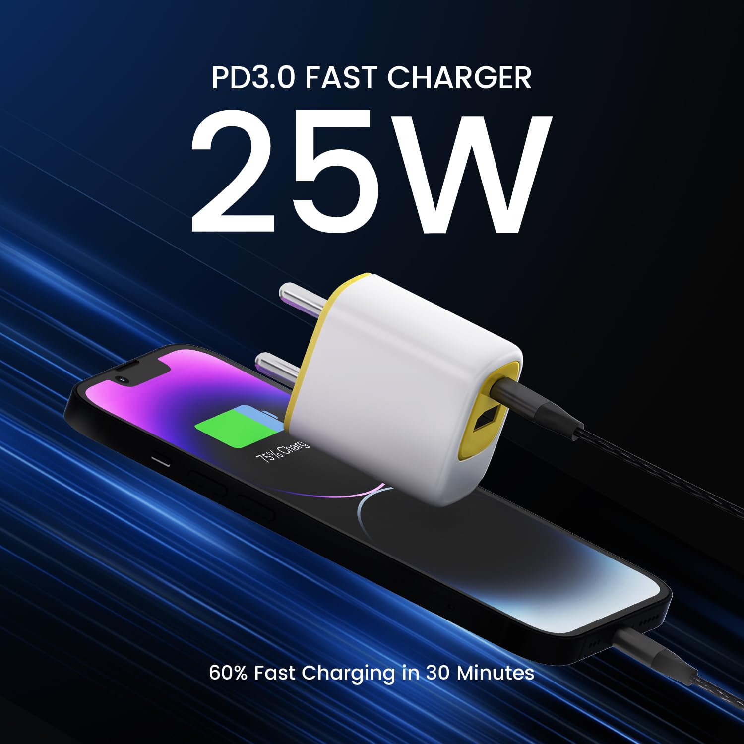 DeperAI 25W 2-in-1 Fast Charger[MFi-Certified], Compatible with iPhone, Samsung, Oppo, Vivo, iPad, and Others, Wall Adapter GaN III PD3.0 Charger, Supports UFCS(Yellow) — Amazon image 2